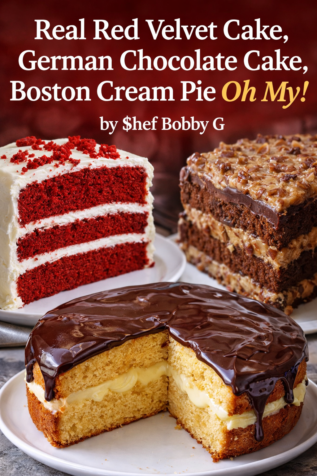 Real Red Velvet Cake, German Chocolate Cake, Boston Cream Pie Oh My
