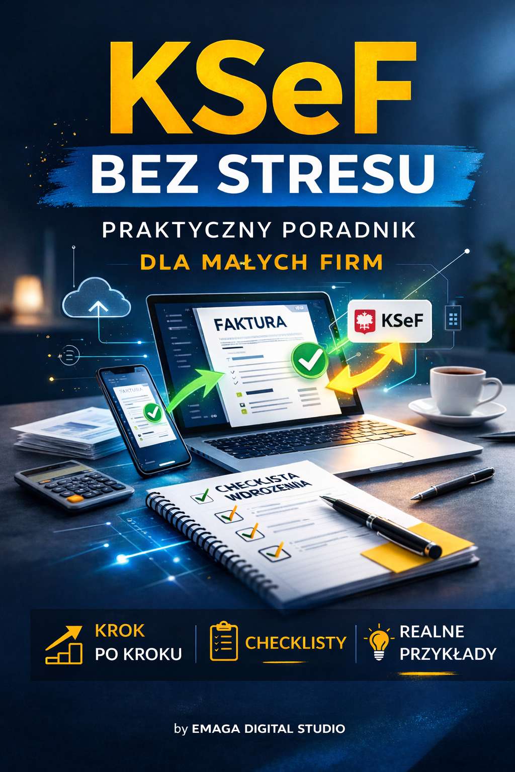 KSeF bez stresu – praktyczny poradnik dla małych firm. Jak przygotować firmę do KSeF, wdrożyć system i uniknąć kosztownych błędów – krok po kroku by Emaga Digital Studio